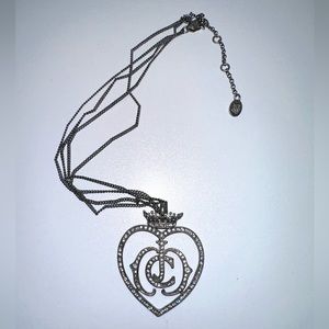 Rare Juicy Couture Royal Crown Heart Silver Heart rhinestone chain necklace